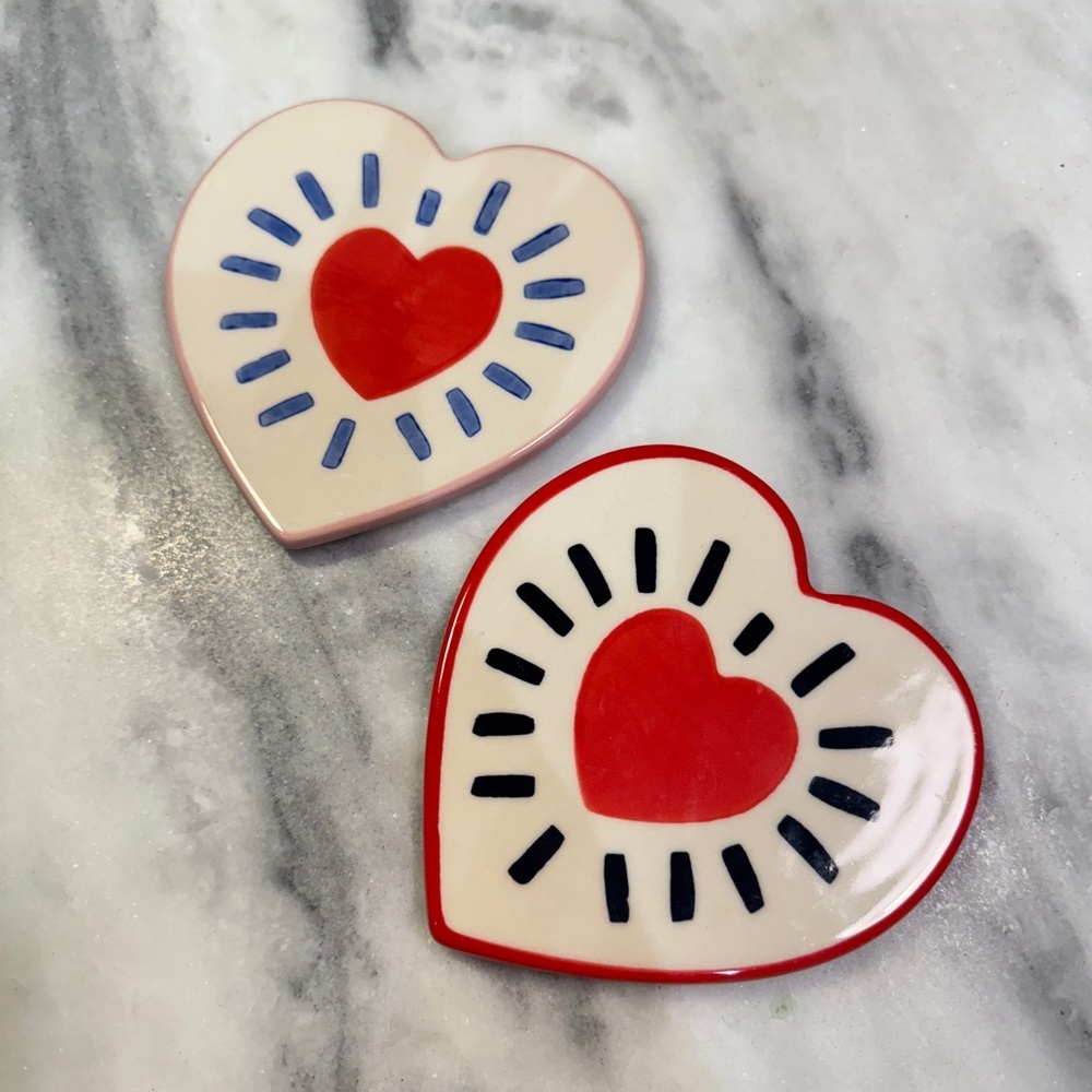 World Market Set of 2 Ceramic Heart Coasters Or Trivet